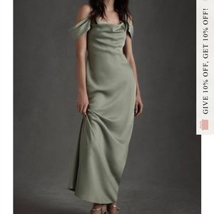 BHLDN Ira Satin Charmehse Dress in black, size 8